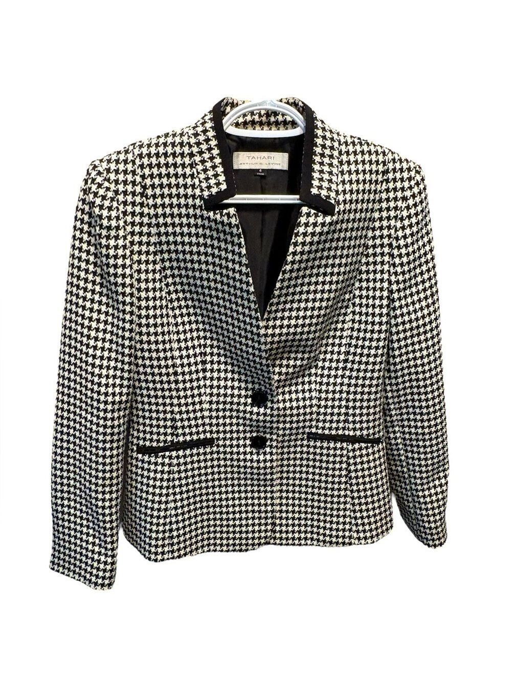 Tahari Black and Cream Houndstooth Blazer Size 6